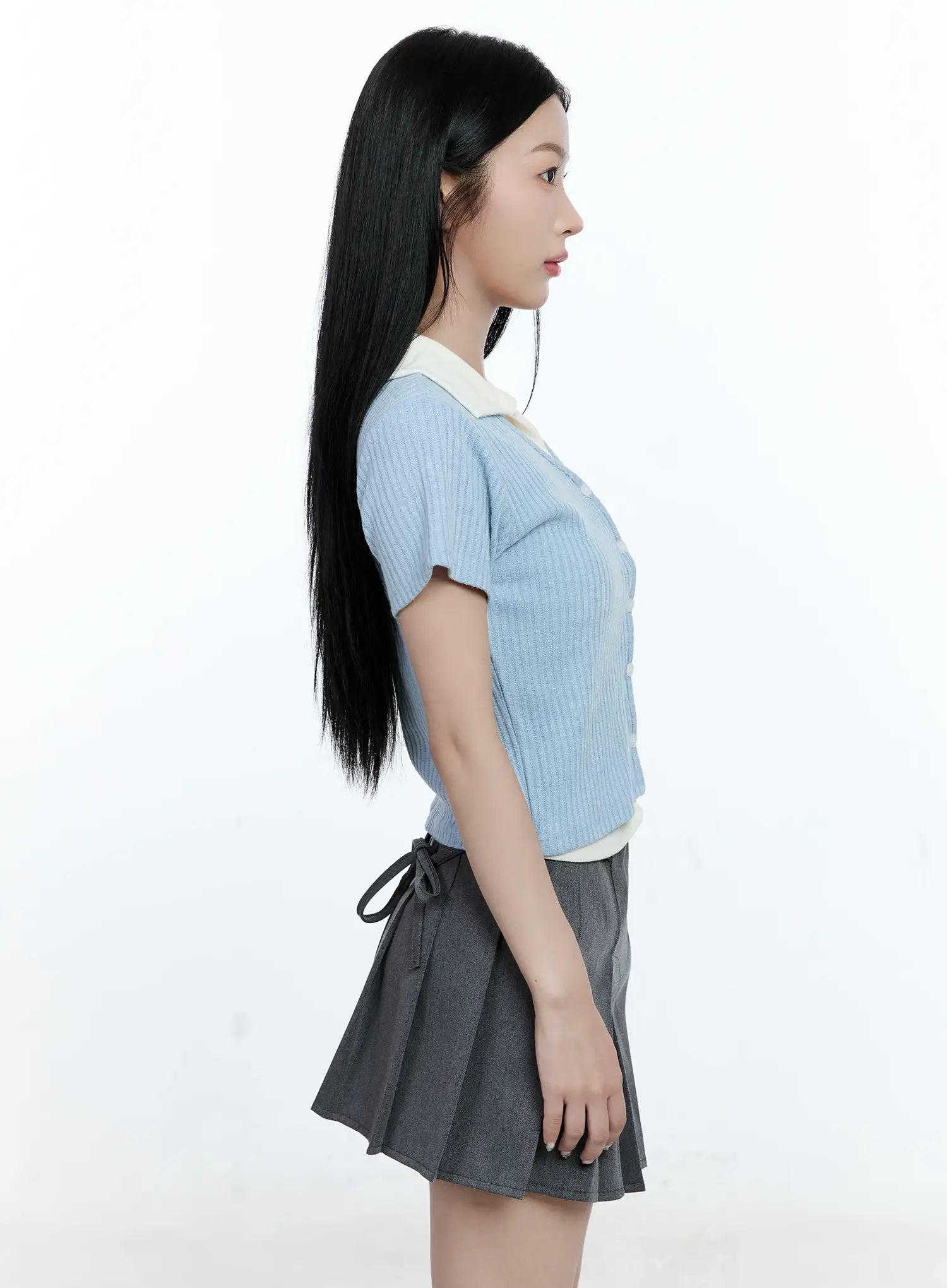 Layered-Collar Cardigan Tee CG511