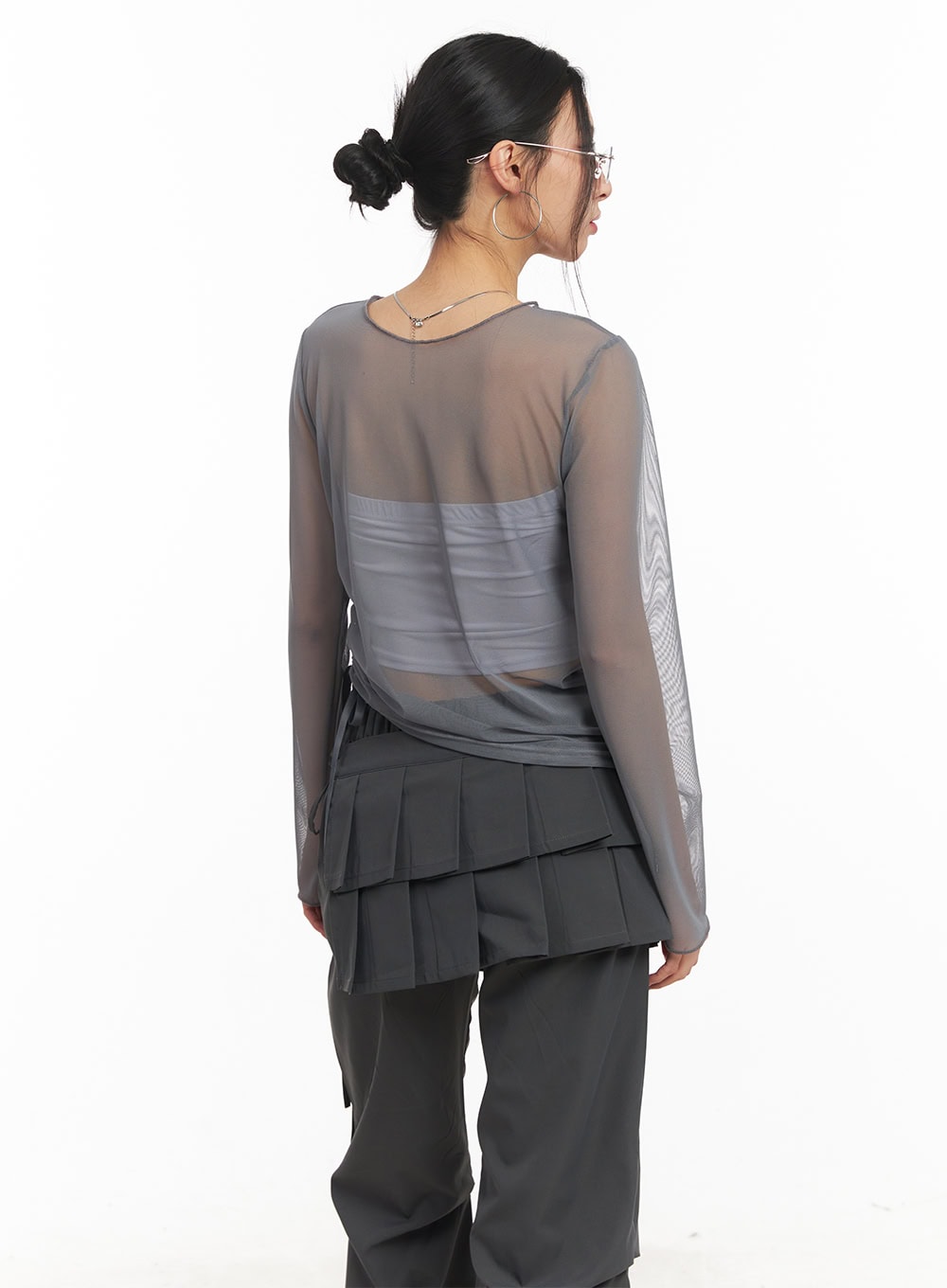 Sheer Shirring Ribbon Long-Sleeve Top CM503