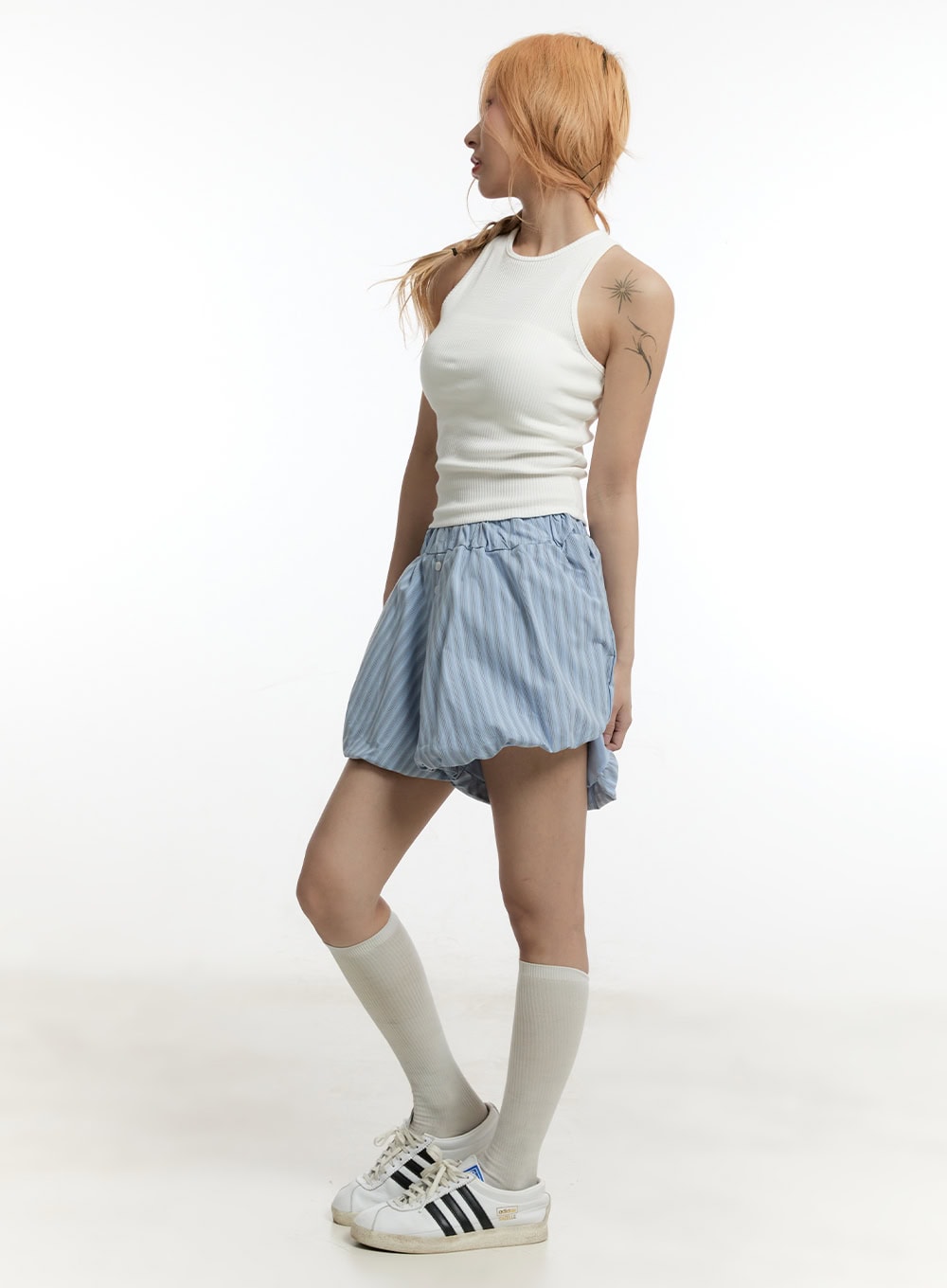 Striped Cotton Balloon-Fit Shorts CY505