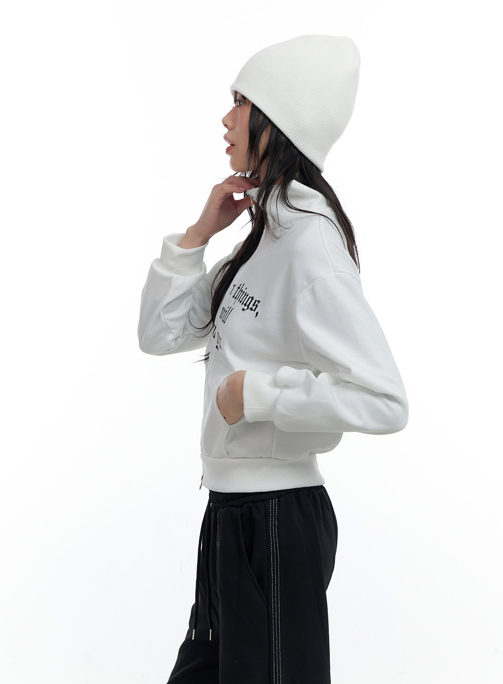 Zip-Up Cotton Lettered Sweatshirt CS420