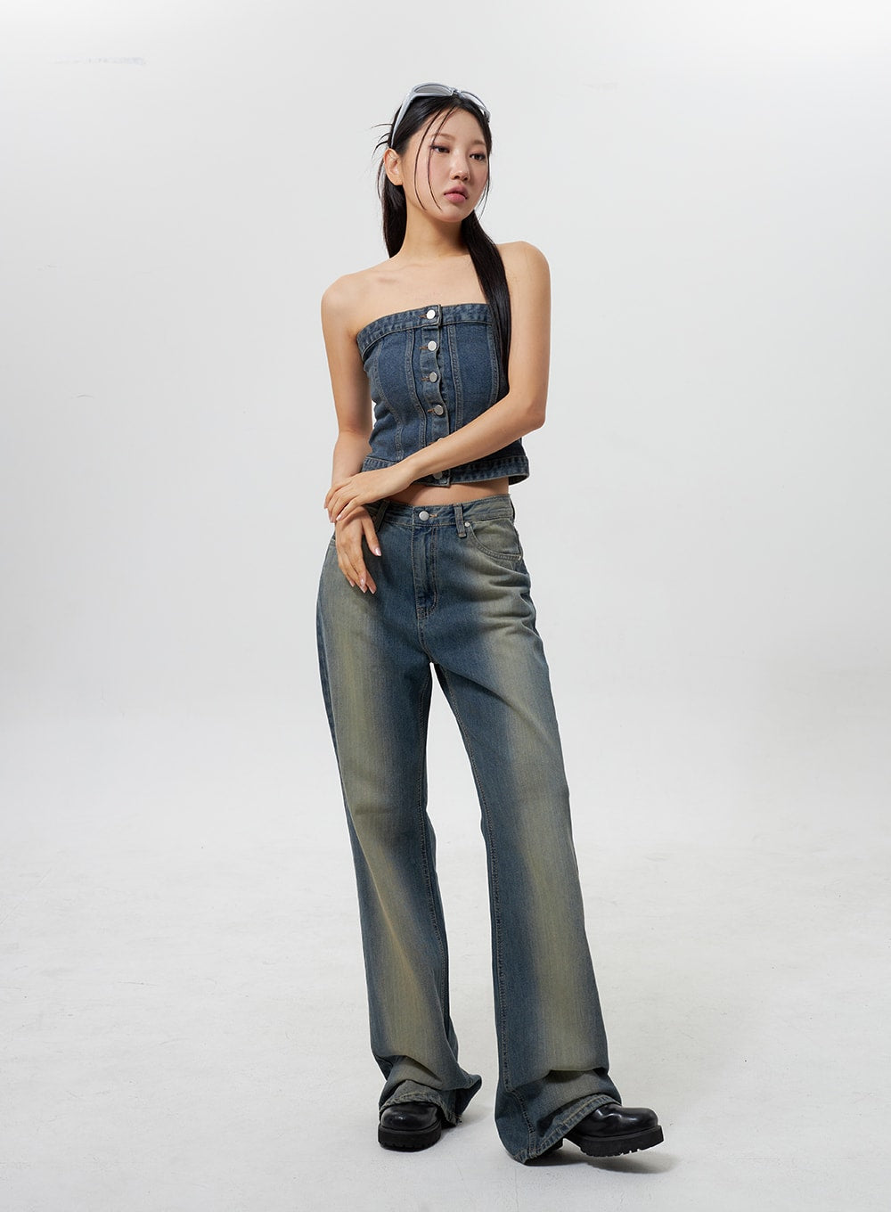 Denim Button Tube Top CY323