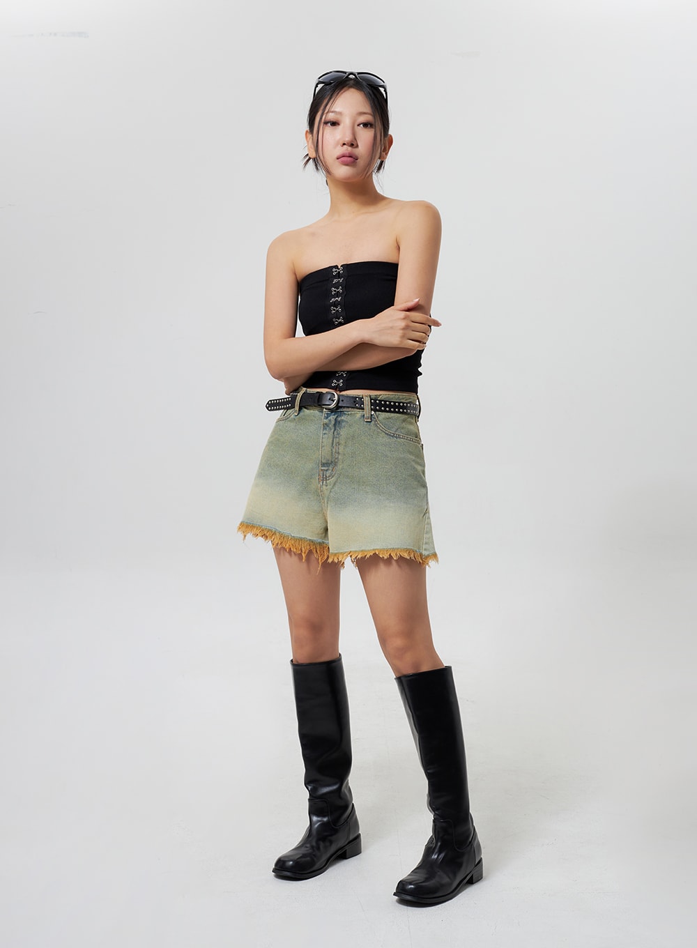 Denim Ripped Hem Shorts CY325