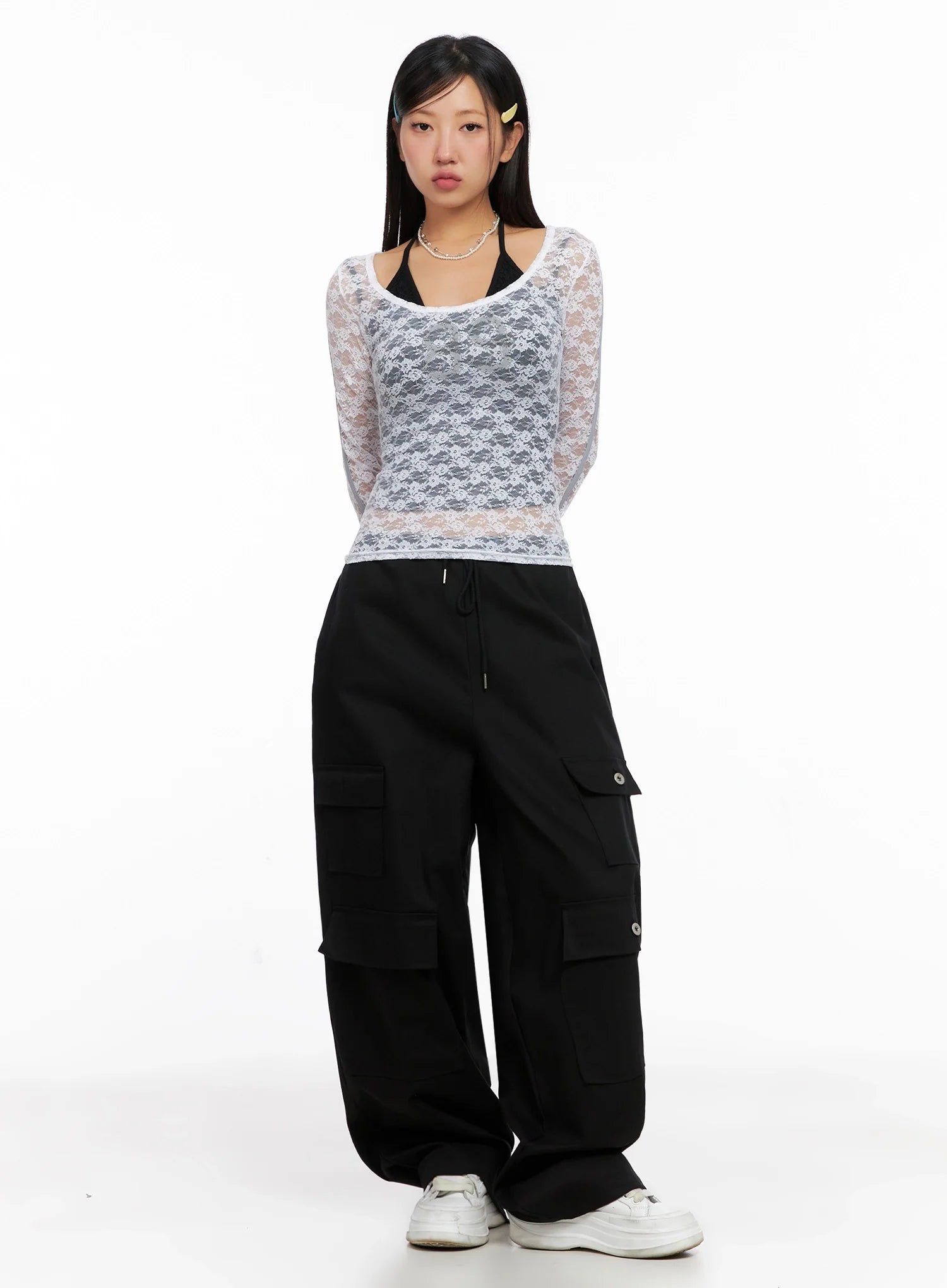 Lace Overlay Scoop Neck Top IG527