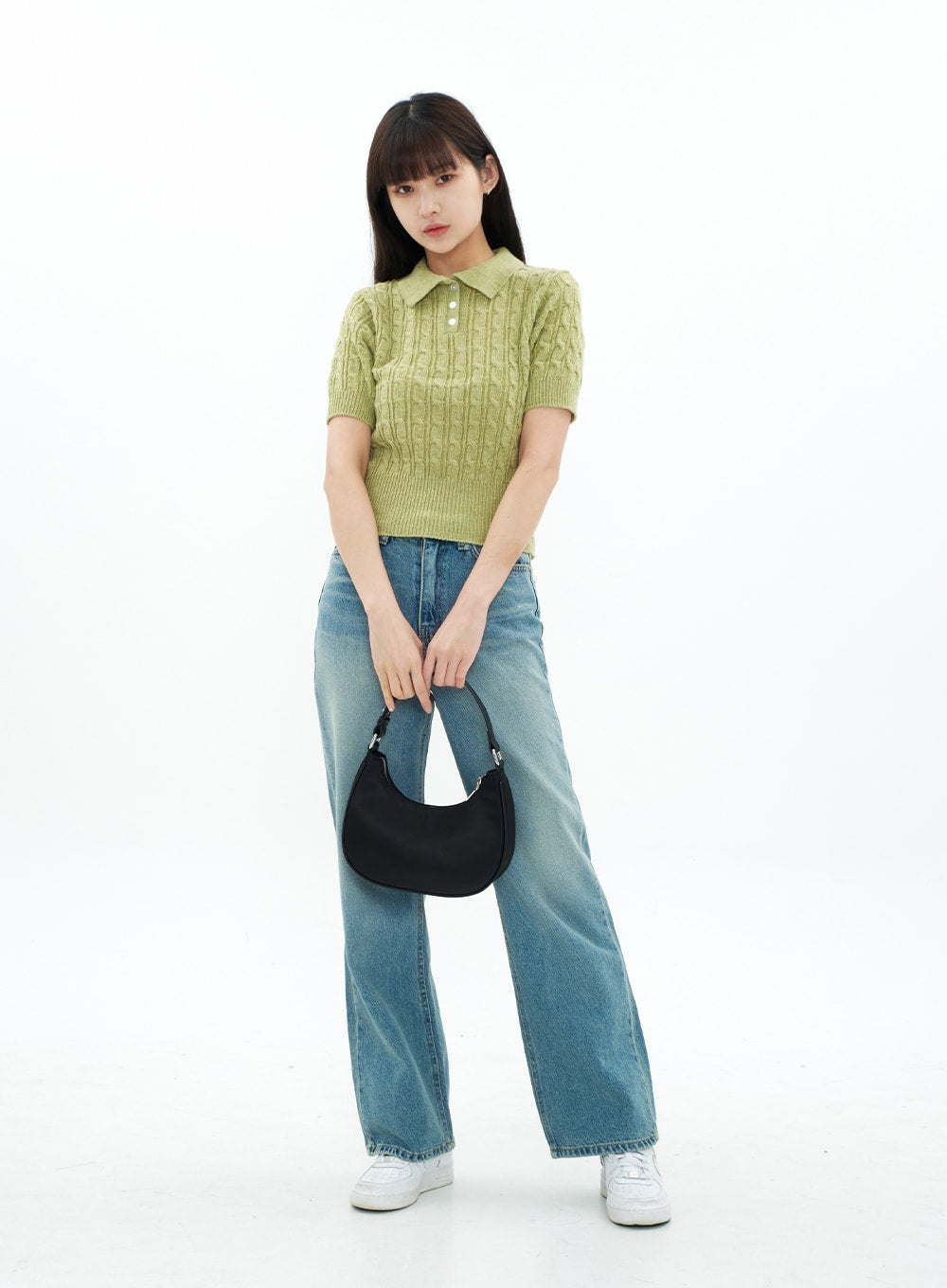 Cable Knit Collared Short-sleeve Sweater CA01
