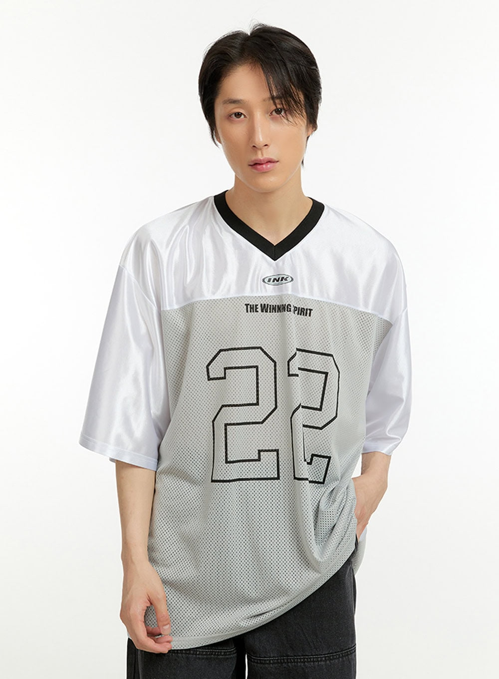 Men's Mesh Lettering V-Neck T-Shirt IL418