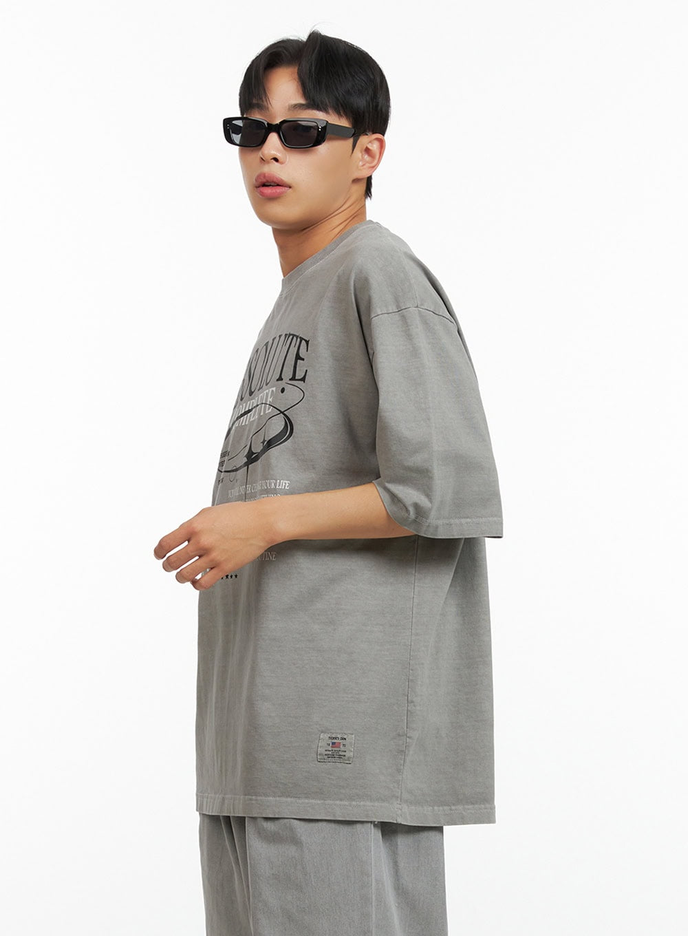 Men's Cotton Lettering Oversized Graphic Tee (Gray) IU414