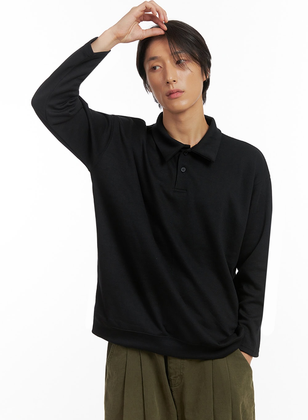 Men's Buttoned Collared Shirt (Black) IO417