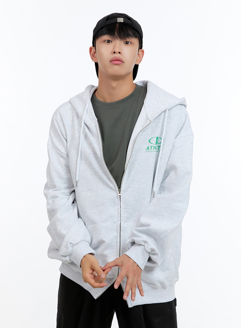 Men's Two-Way Zip-Up Lettered Hoodie (White) IS412