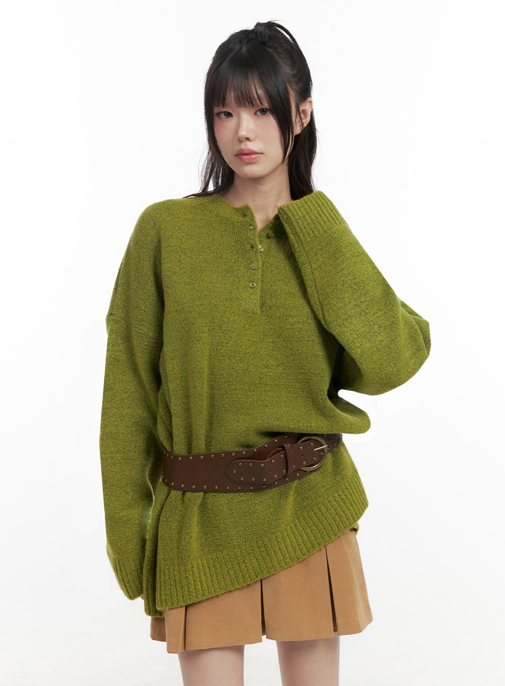 Oversized Henley Neck Sweater IN427