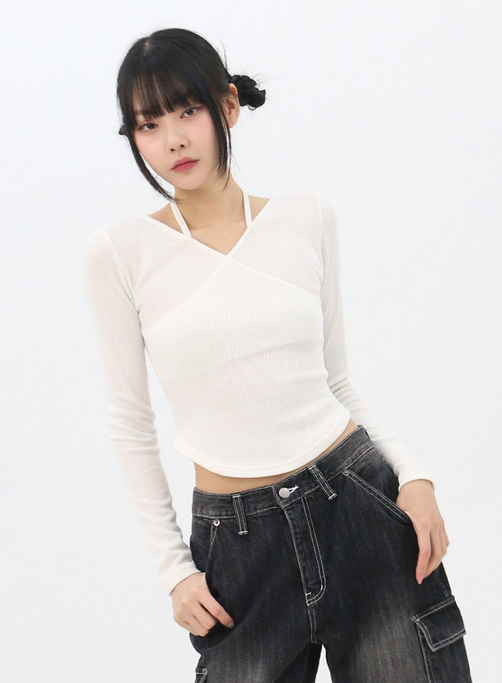 Wrap Halter Neck Slim Fit Tee IN310