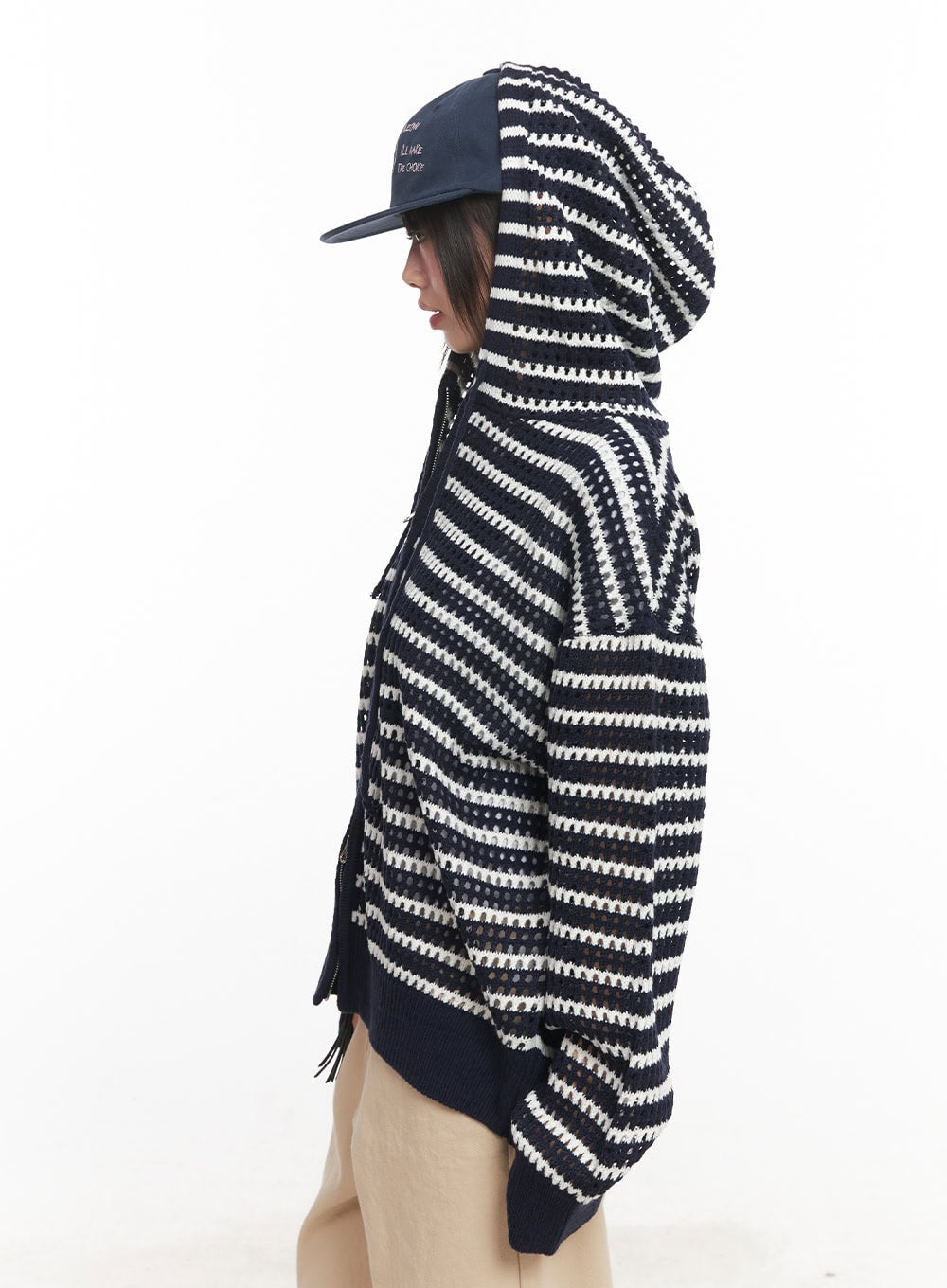 Striped Zip-Up Oversized Hooded Sweater CM520