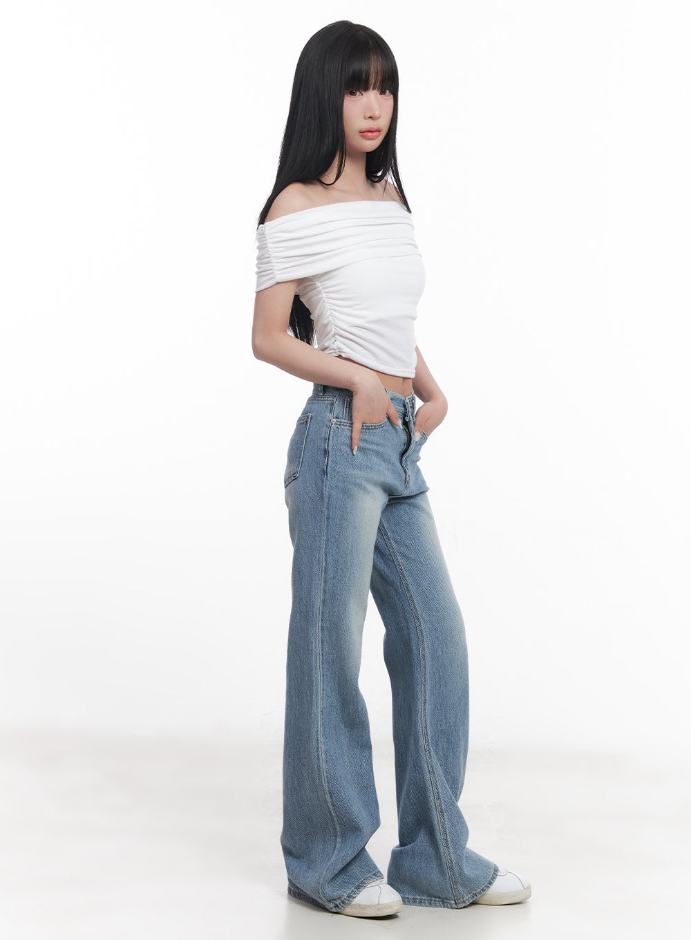 Shirred Off-Shoulder Crop Top CY527