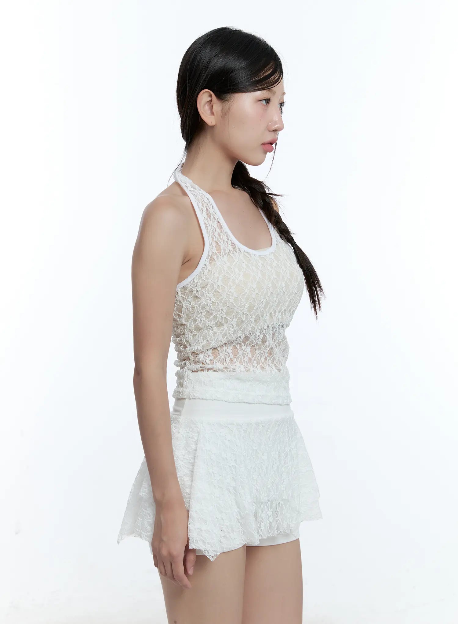 Sheer Lace Halter Neck Top CU527