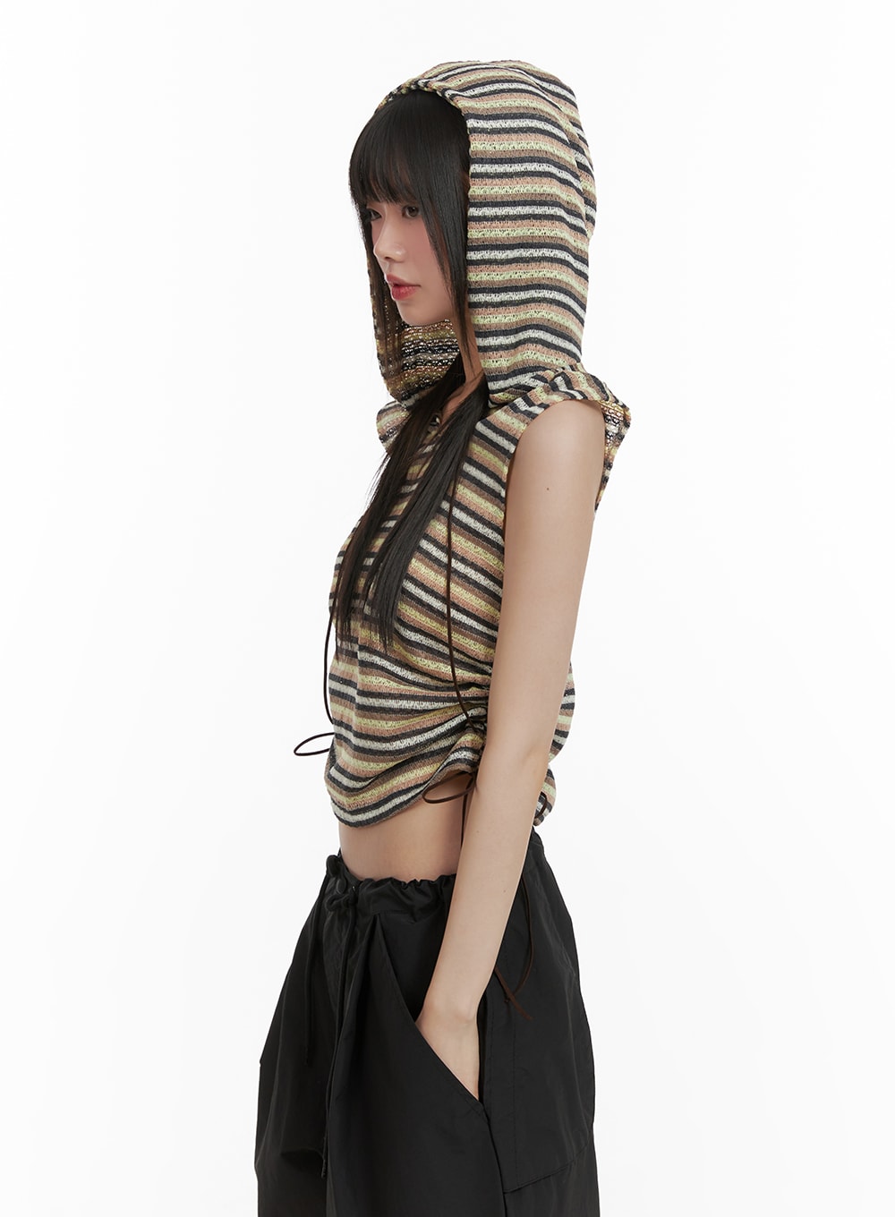 Striped Sleeveless Hoodie CA418