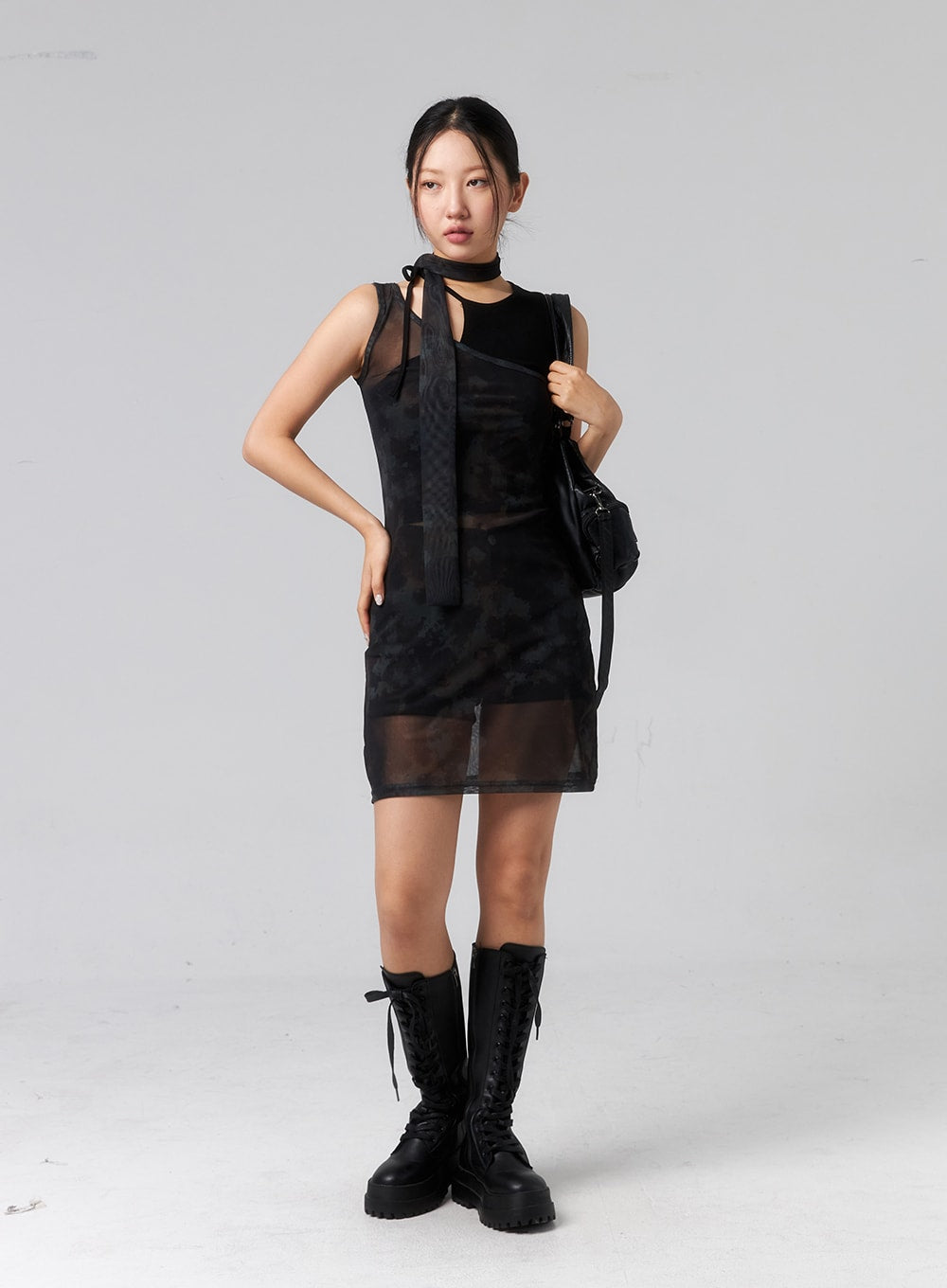 Mesh Mini Dress With Scarf CL319