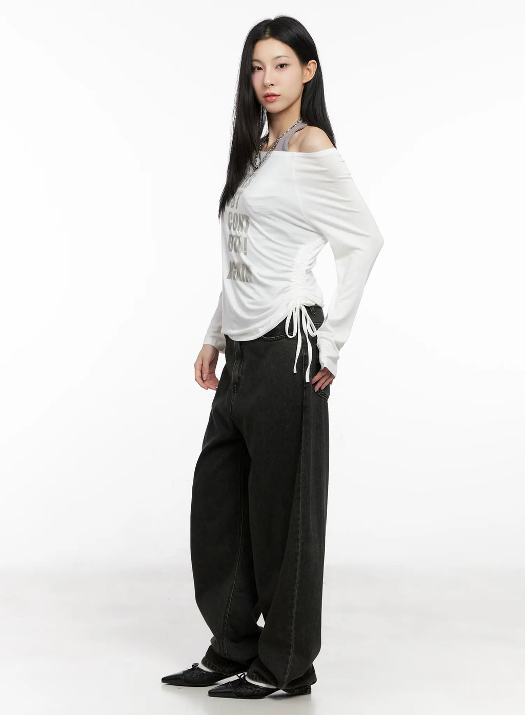 Graphic Off-Shoulder Long Sleeve Top CG522