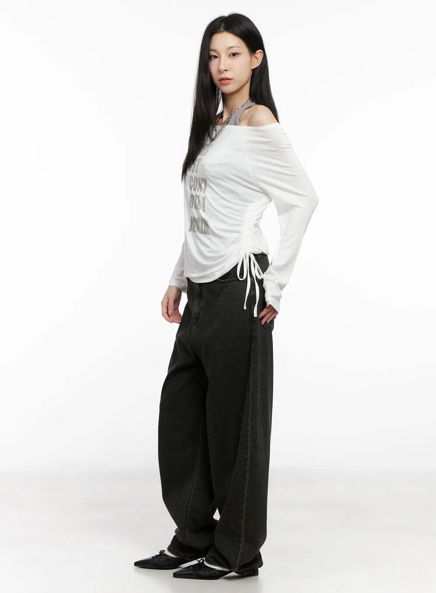 Graphic Off-Shoulder Long Sleeve Top CG522