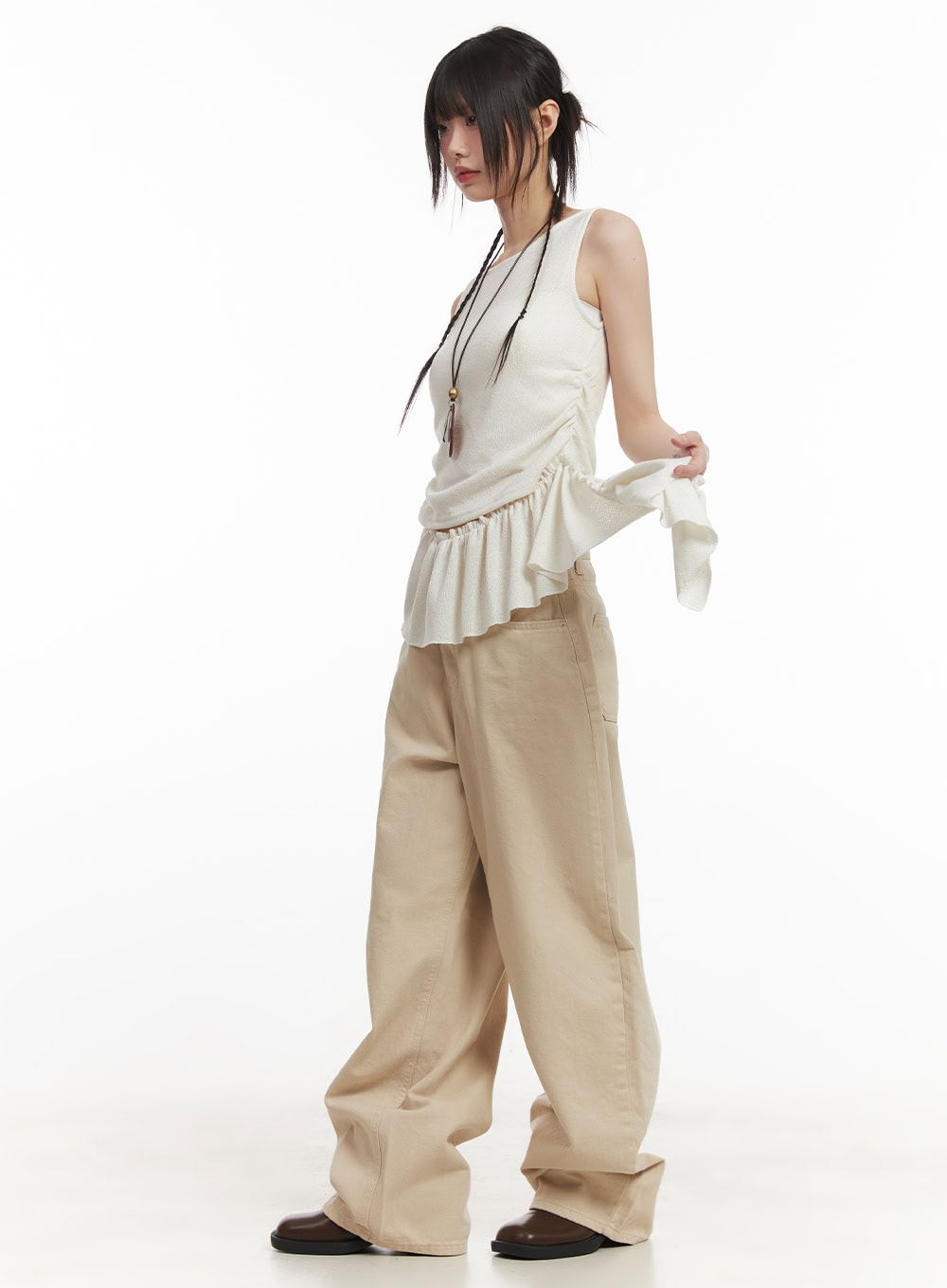 Ruffle Shirred Asymmetric Tank Top CF519