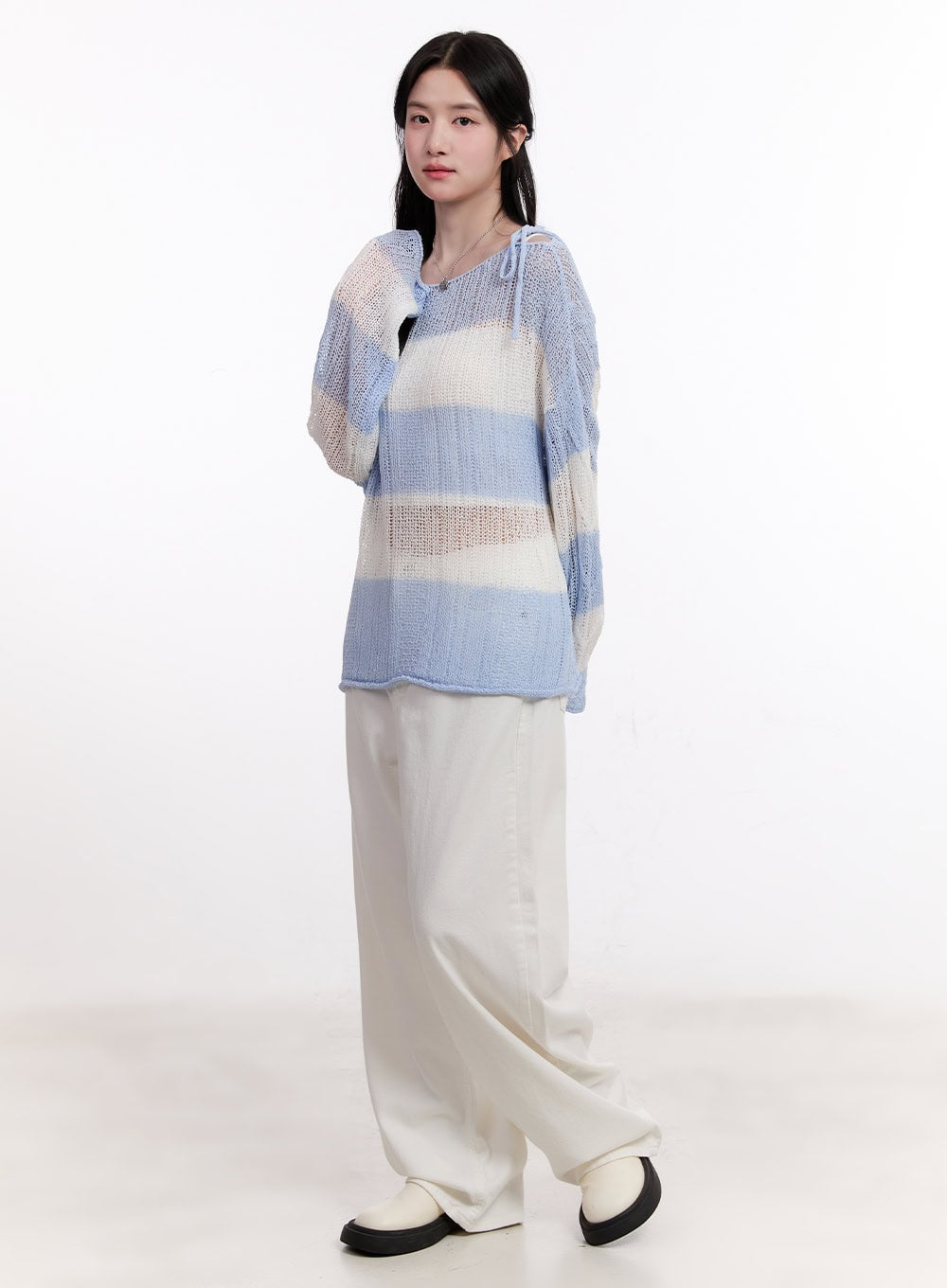 Mesh Ribbon Stripe Sweater CM527