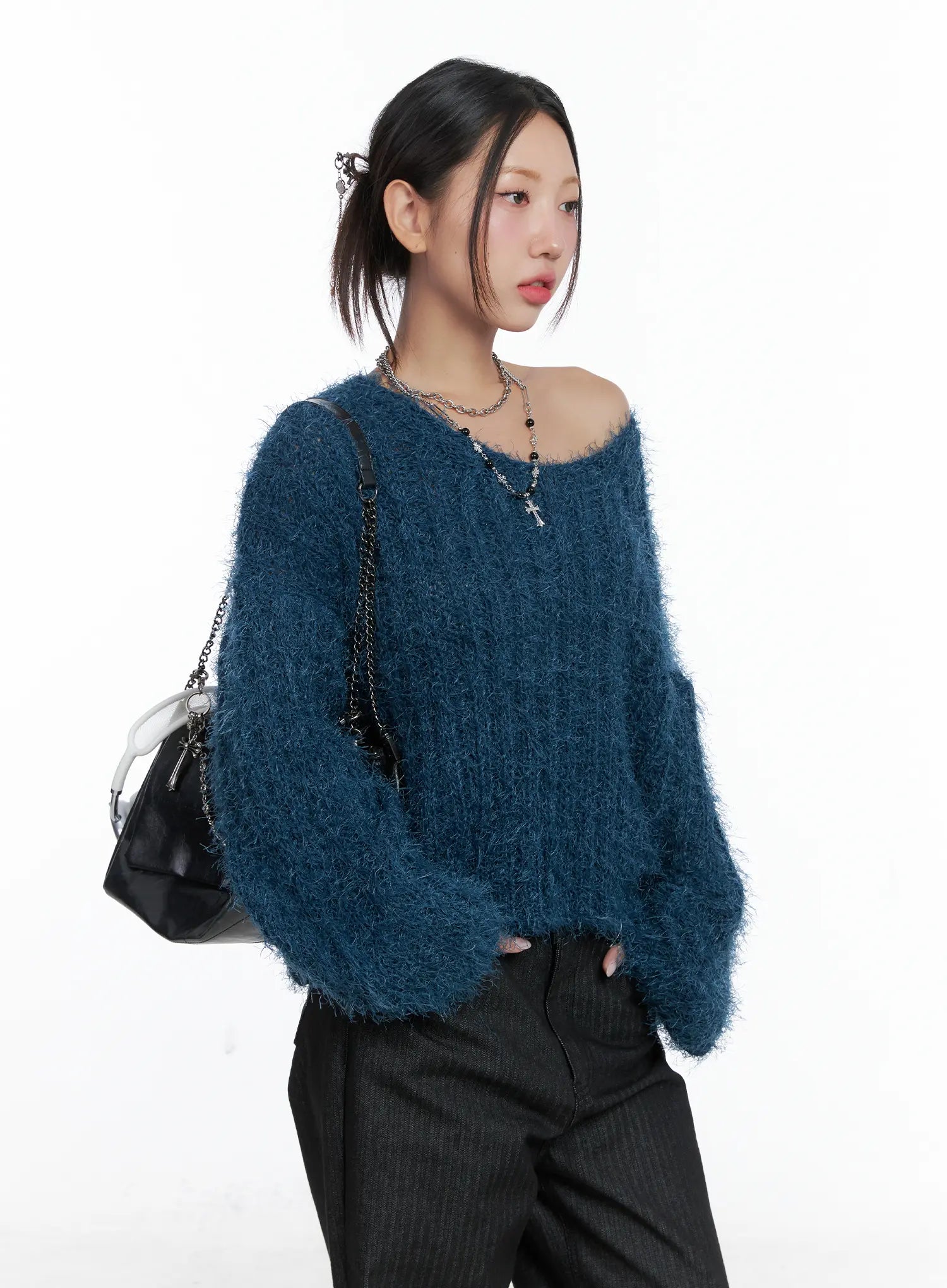 Fluffy Off-Shoulder Sweater CS502