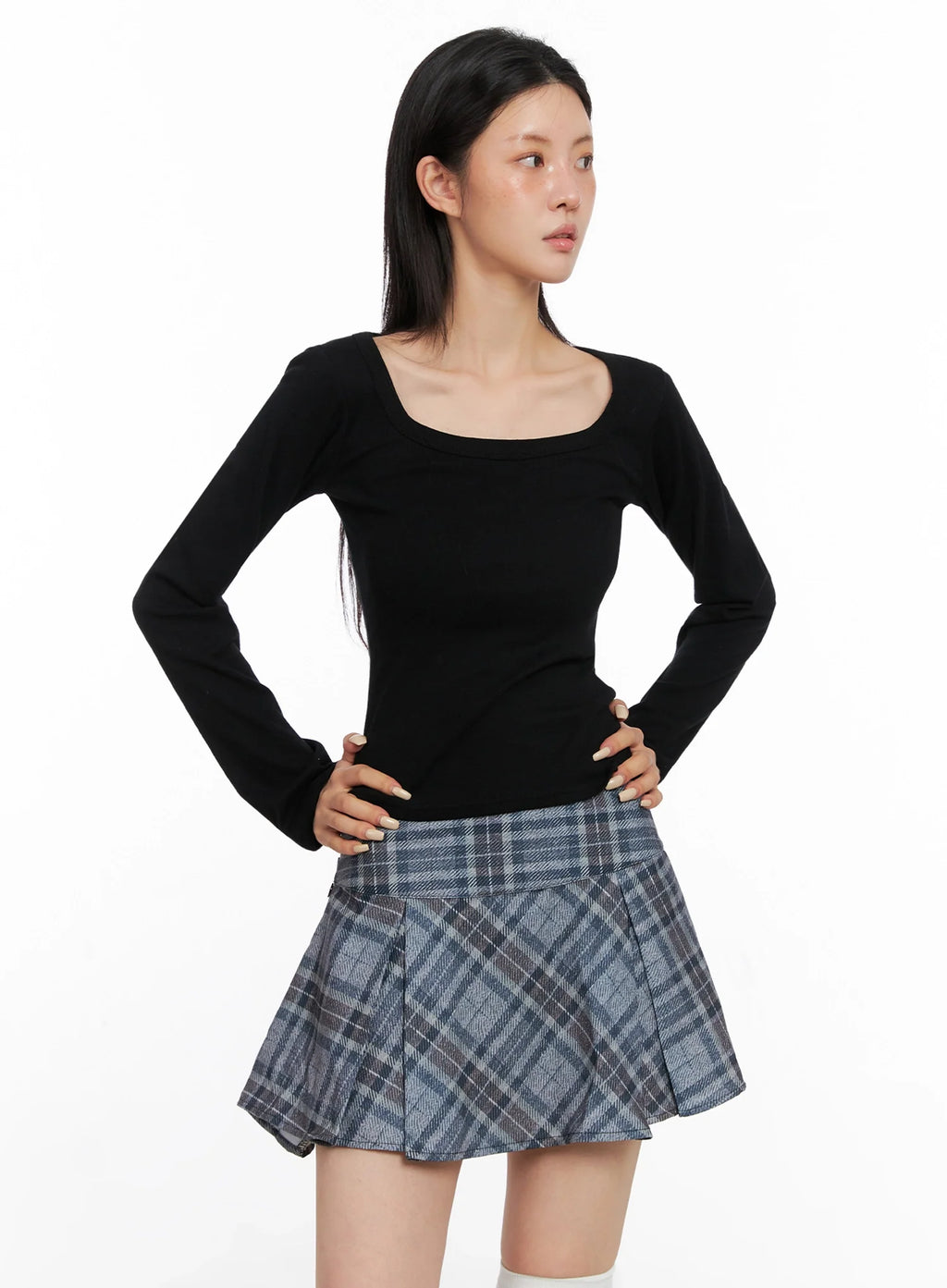 Wide Neck Fitted Long Sleeve Top IS508