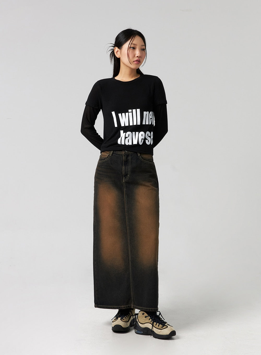 Dark-Washed Denim Maxi Skirt CG327