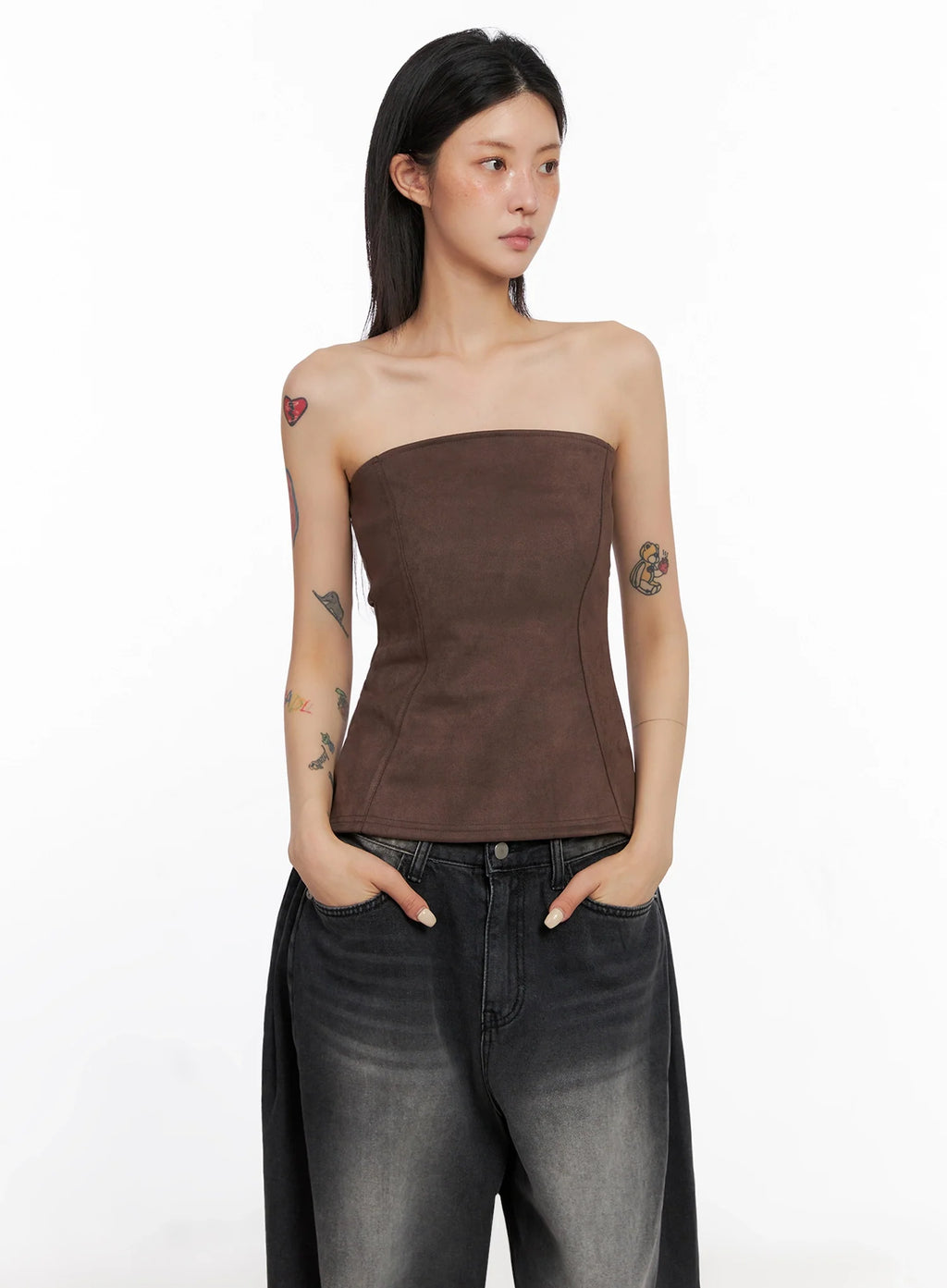 Faux Suede Tube Top IS508