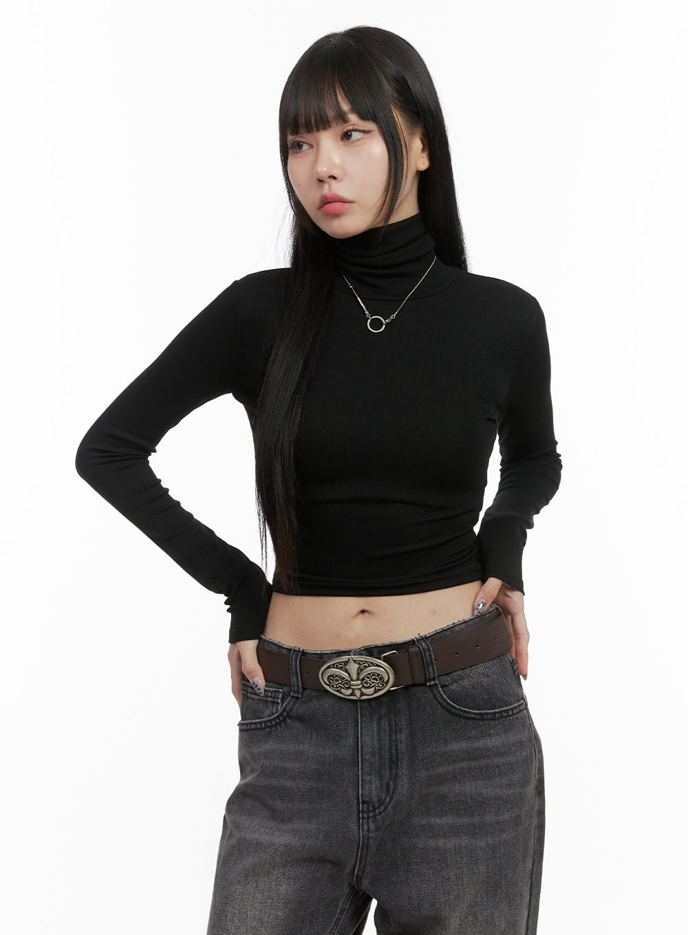 Basic Slim Fit High-Neck Cropped Top OO401