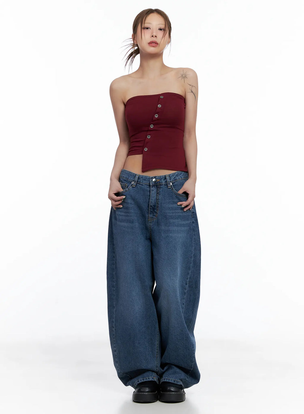 Asymmetric Button Tube Top CL510