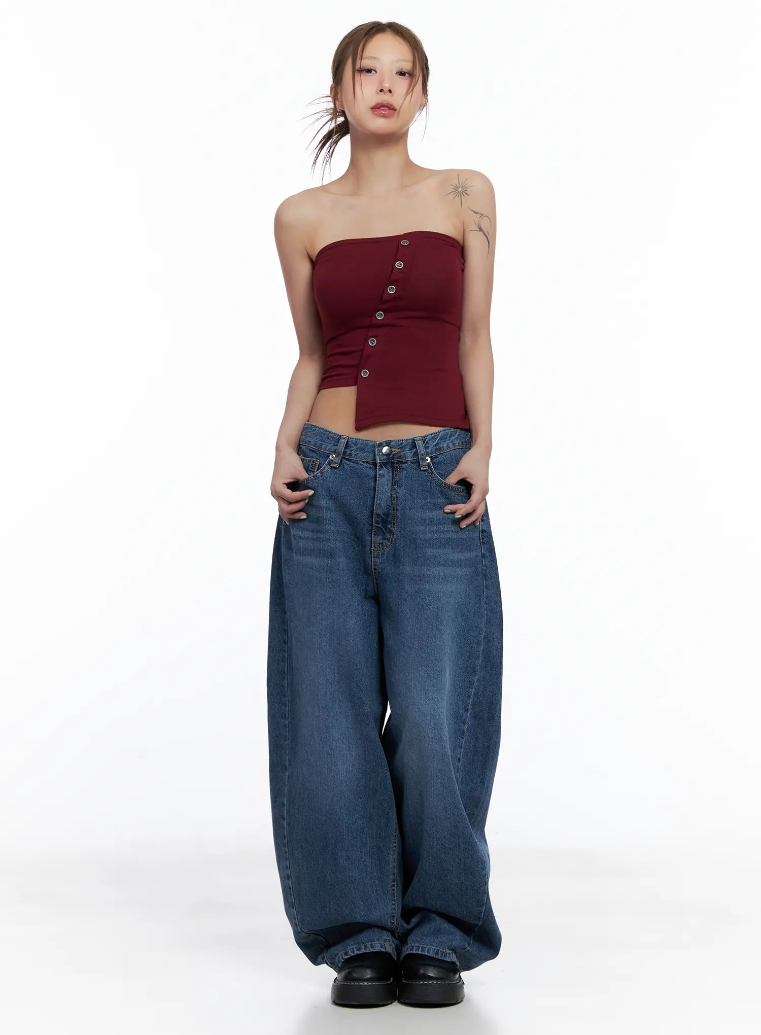 Asymmetric Button Tube Top CL510