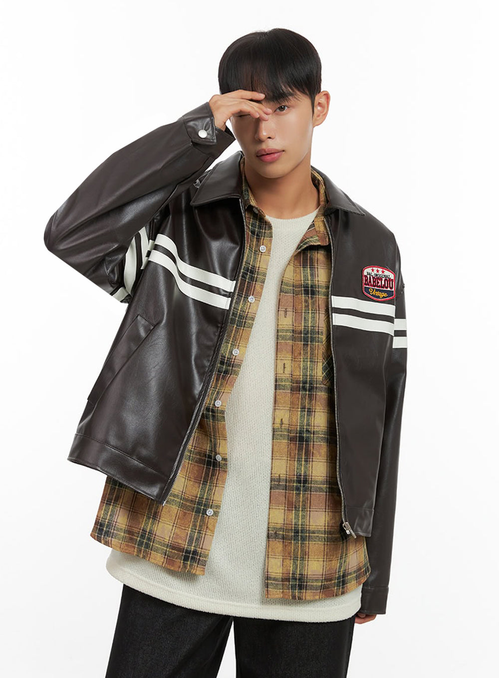 Men's Patched Zip-Up Rider Jacket IO420