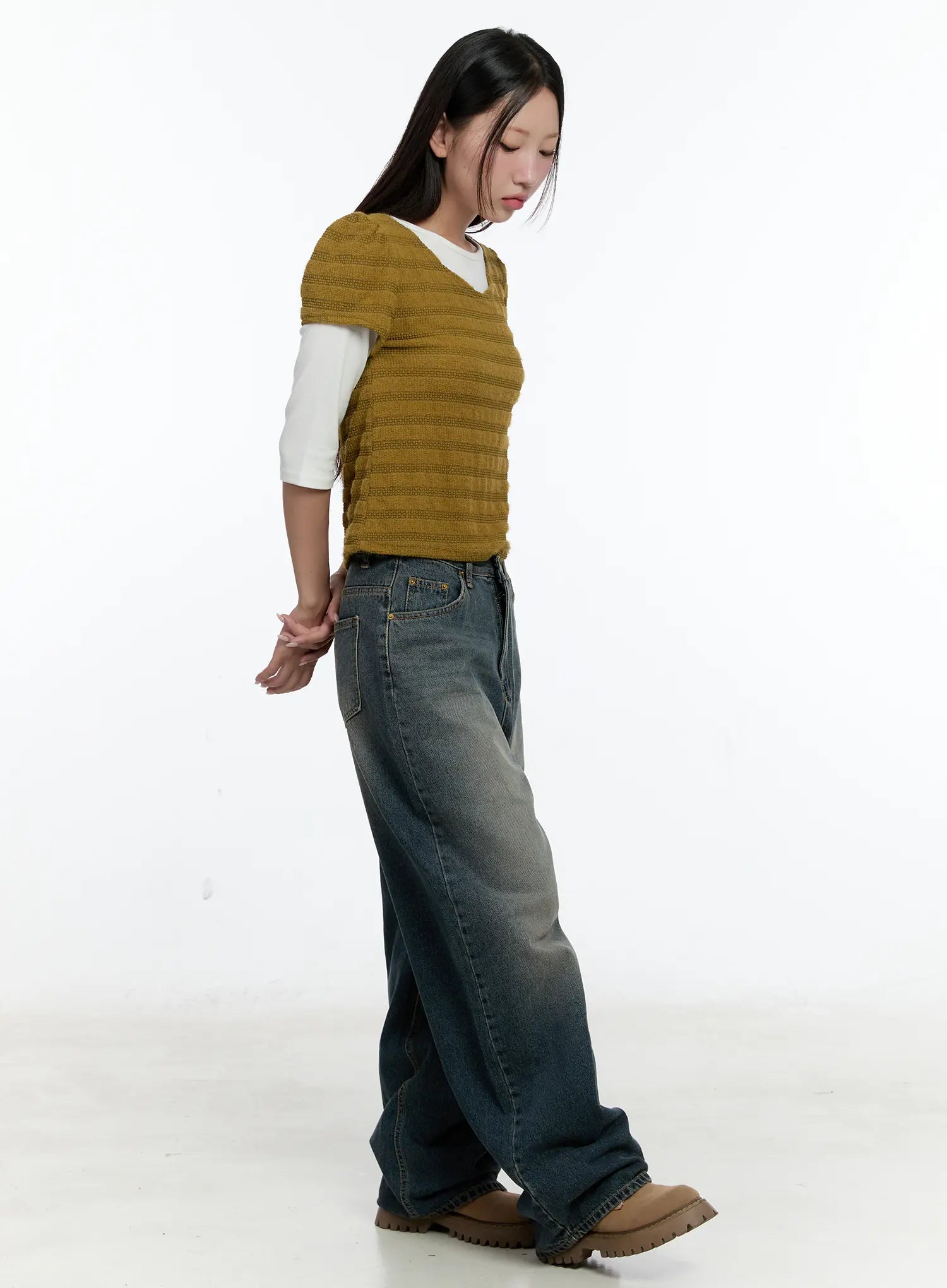 Soft Stripe Puff Sleeve Top CS517