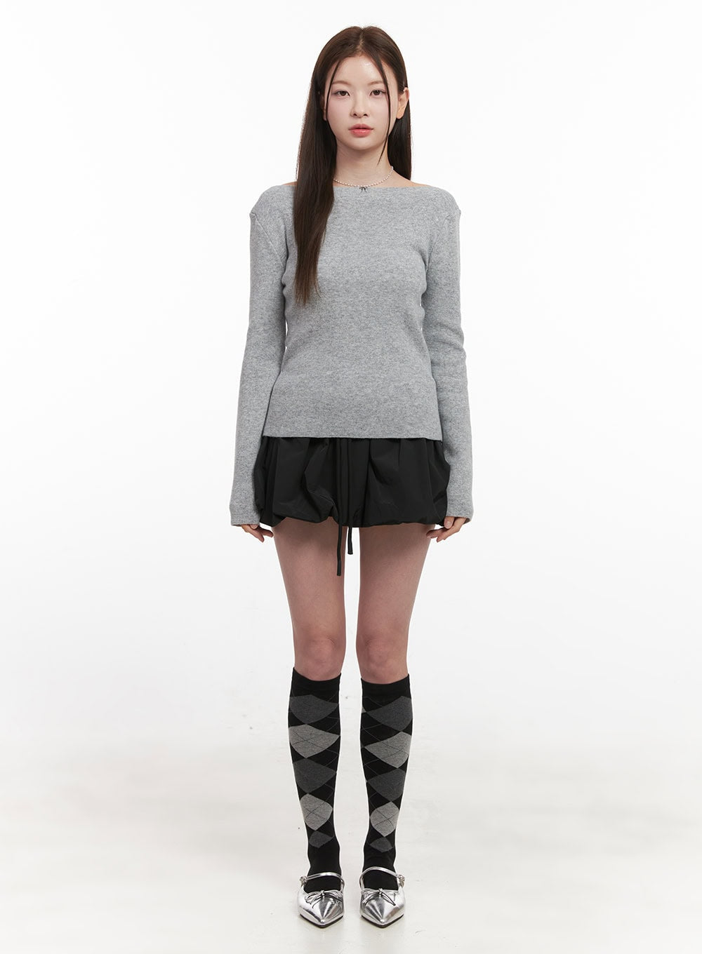 Elegant Boat-Neck Knit Sweater IJ530