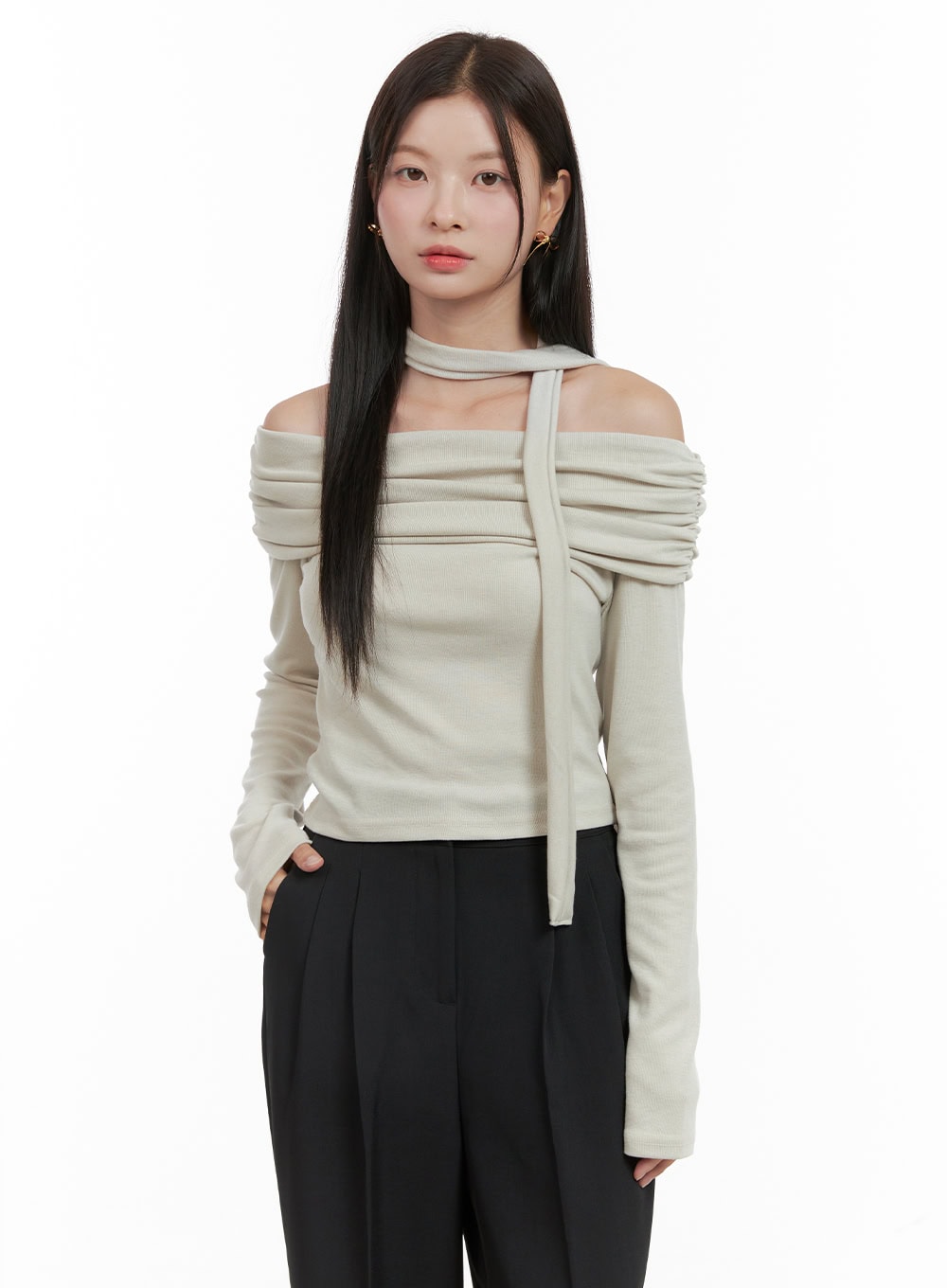 Off-Shoulder Crop Top with Scarf OG416