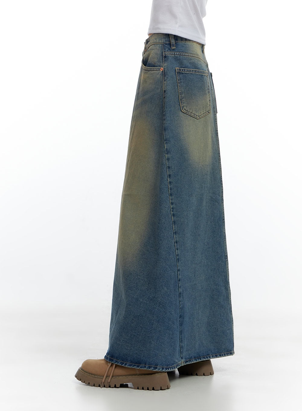 Tailored Stitch Detail Denim Maxi Skirt CS420