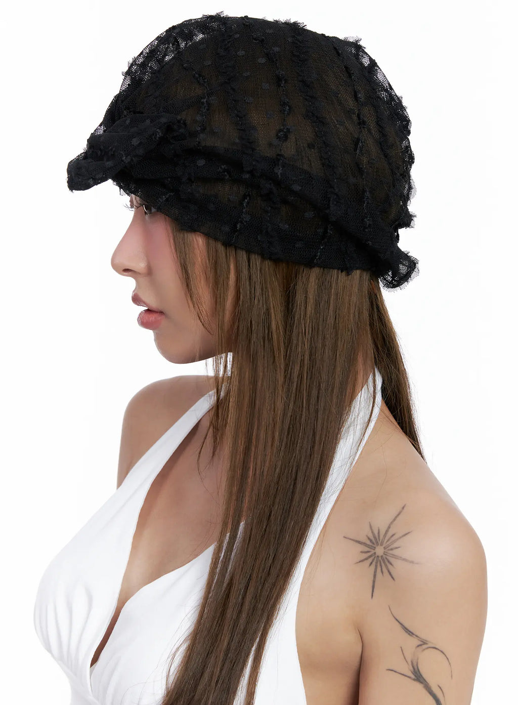 Sheer Polka-Dot Ribbon Beanie CL514