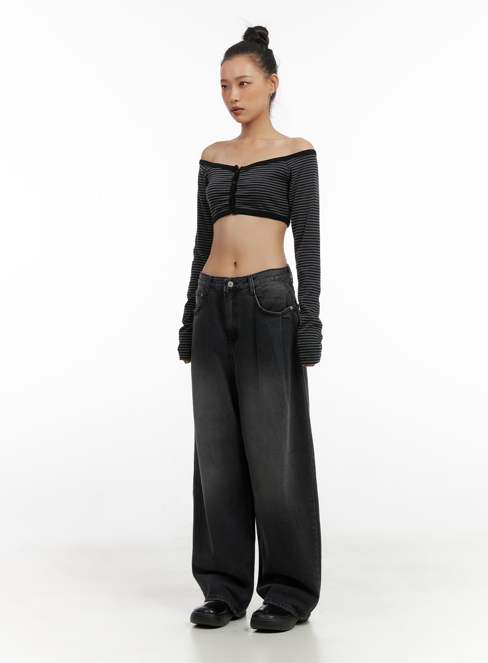 Delilah Pin-Tuck Washed Denim Baggy Jeans CO424