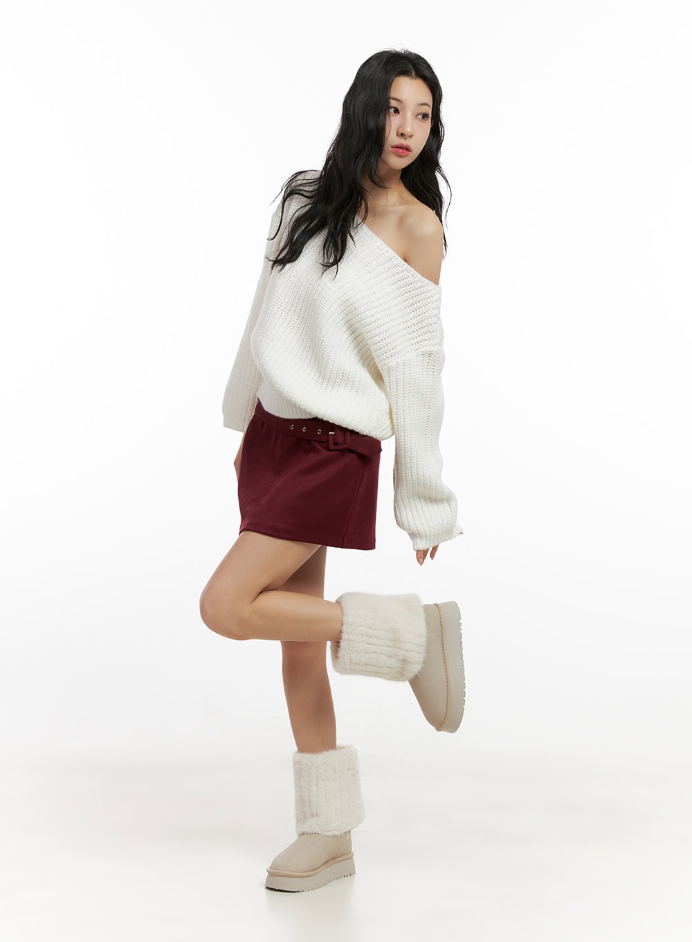 Buckle Detail Suede Mini Skirt CN413