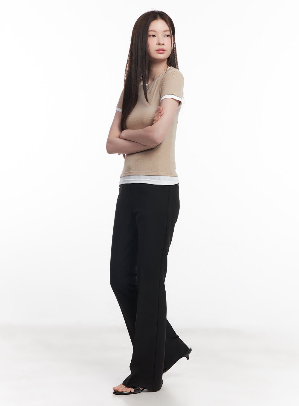 Slim-Fit Flared Trousers CY519