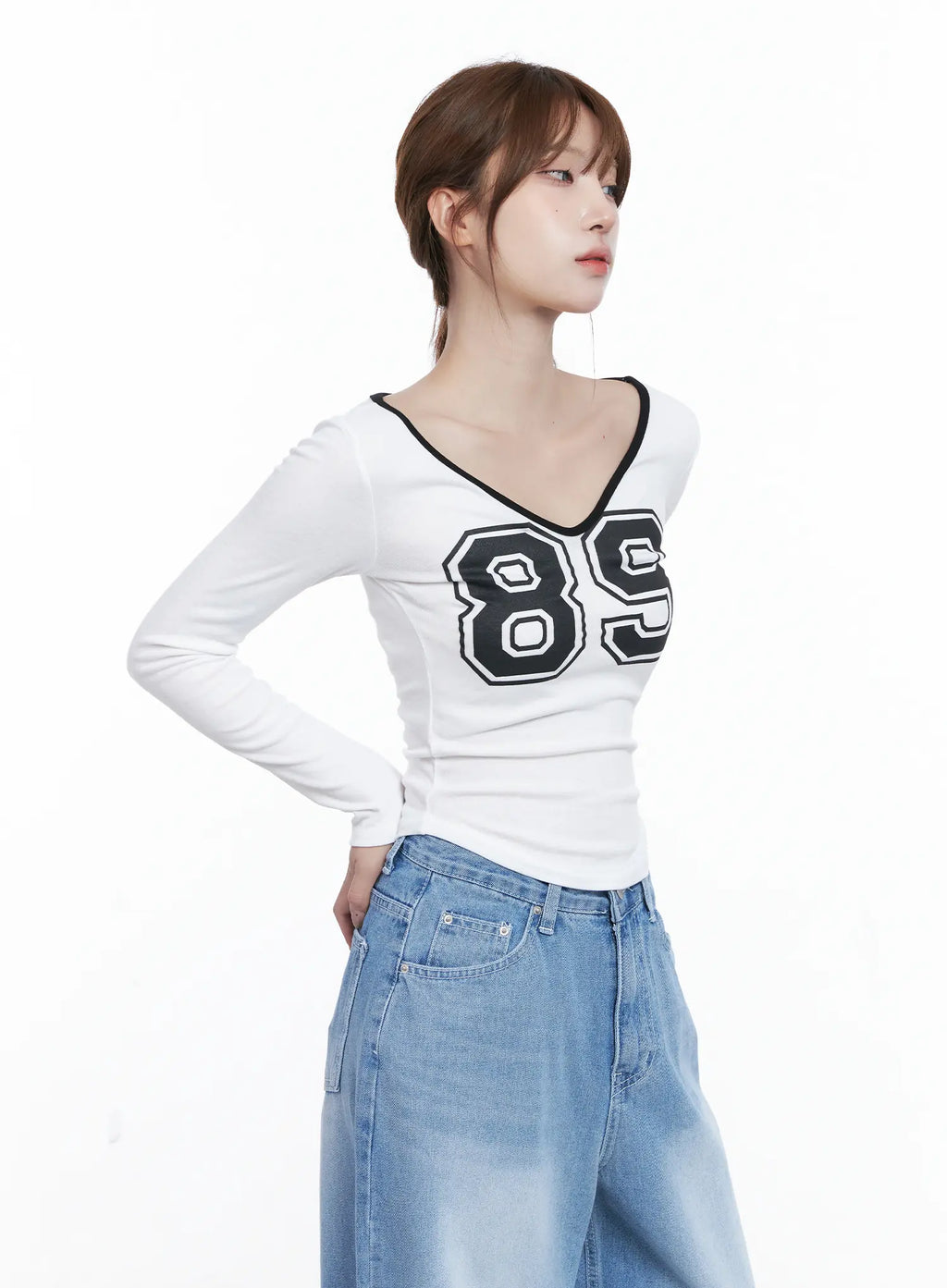 V-Neck Number 89 Long Sleeve Tee CG529
