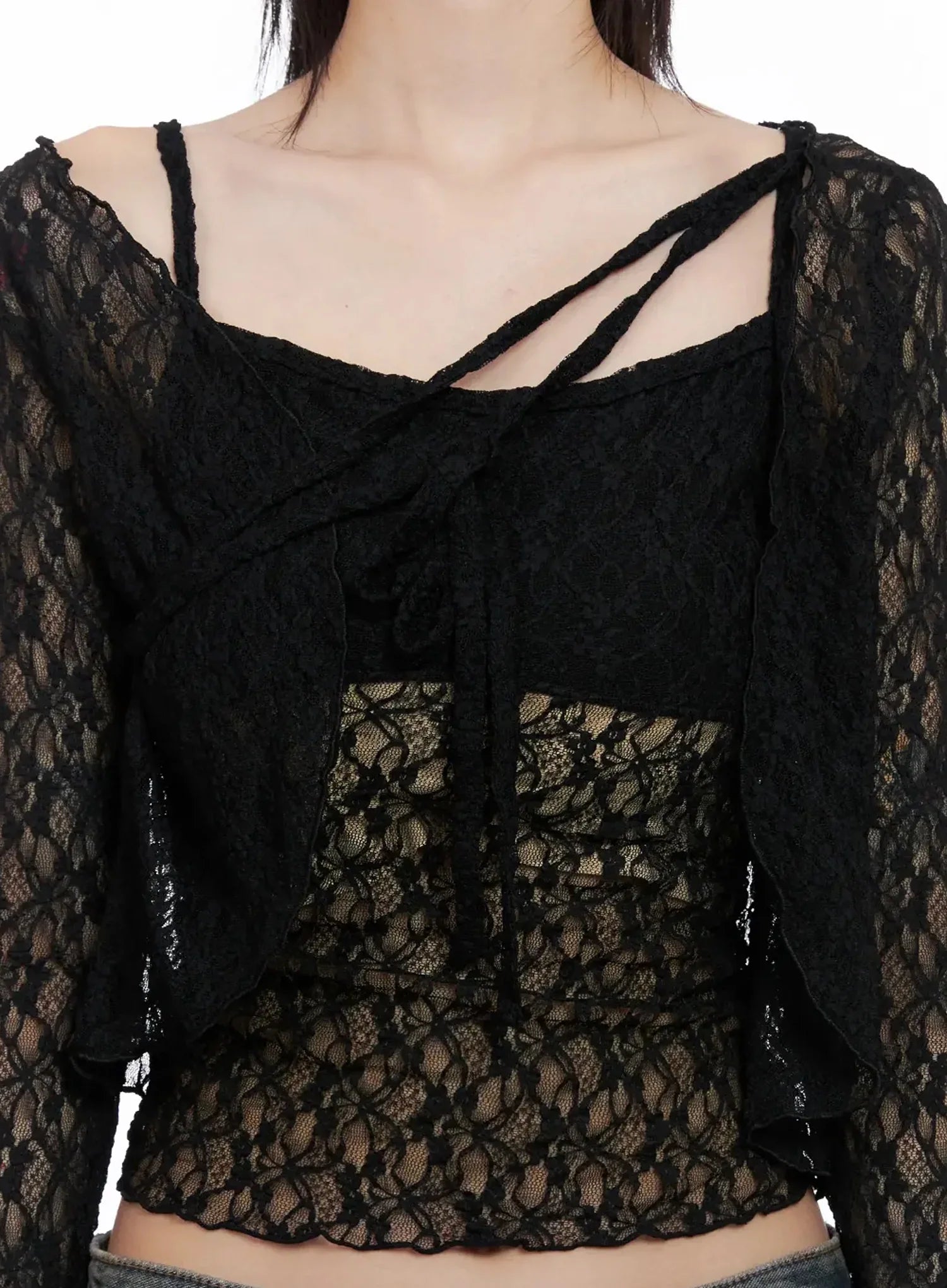 Cardigan with Lace Straps IS508