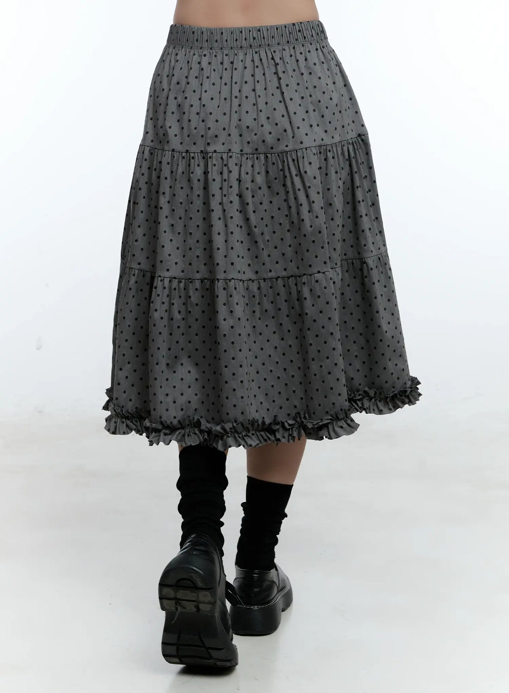 Frill Polka Dot Tiered Midi Skirt CU526