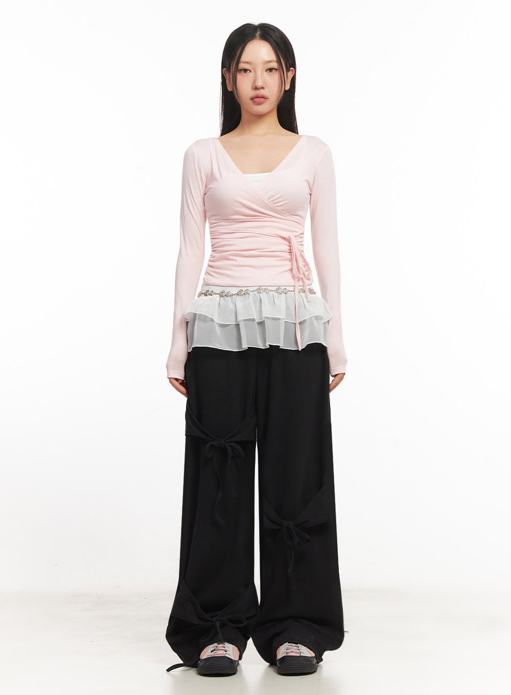 Ribbon Wide-Leg Sweatpants IA524