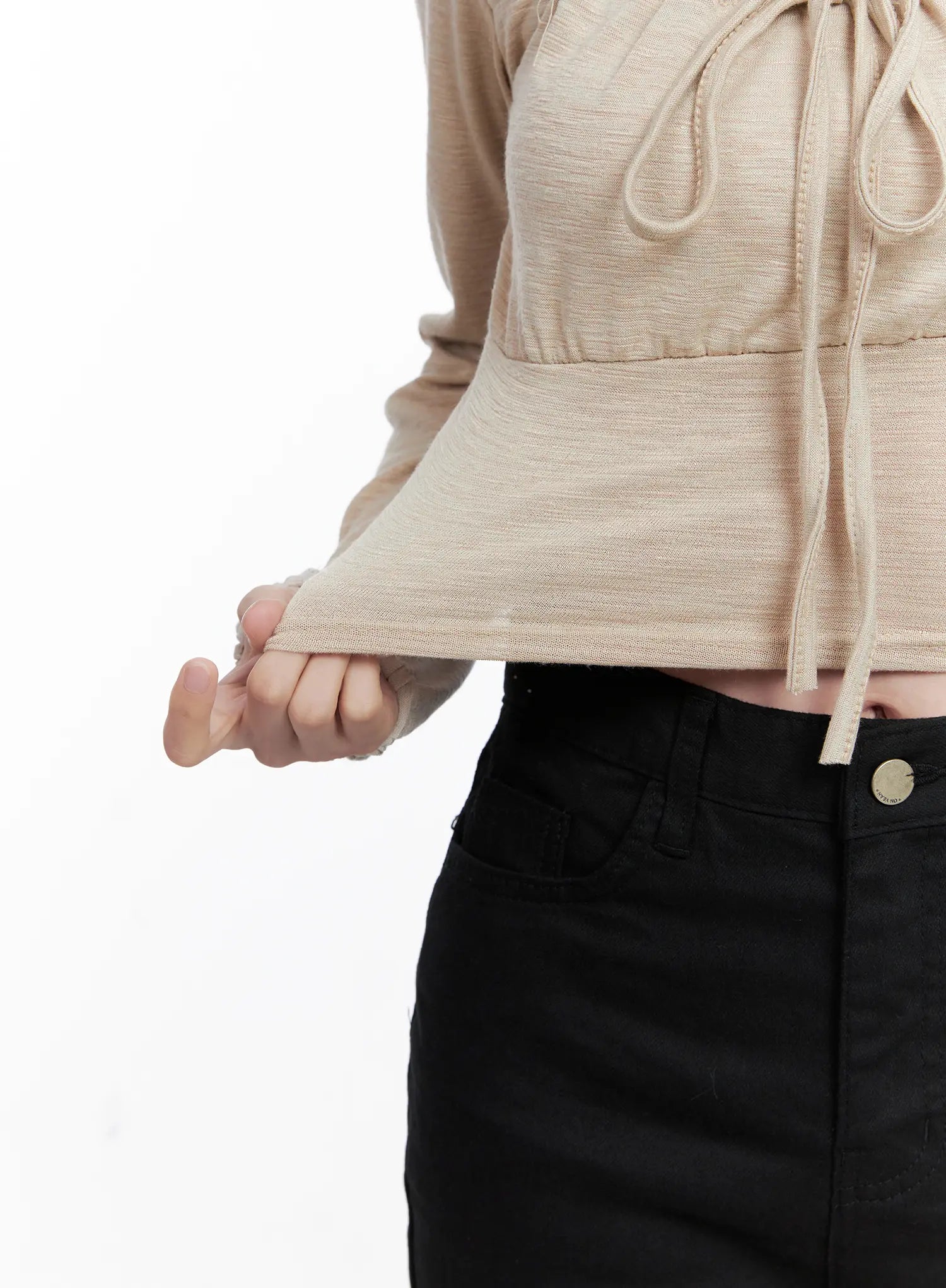 Long Sleeve Shirred Ribbon Crop Top CG521