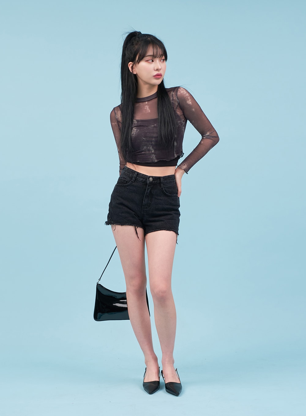 Tie-dye Sheer Cropped Long-sleeve Top CA07