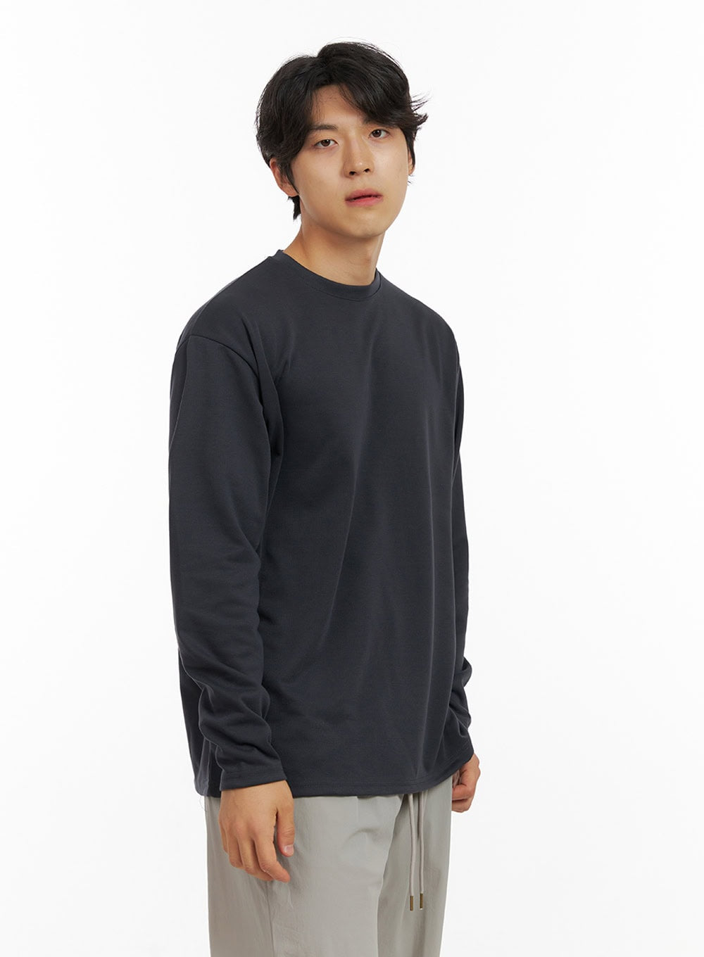 Men's Loose Round Neck Long Sleeve (Dark Gray) IG409
