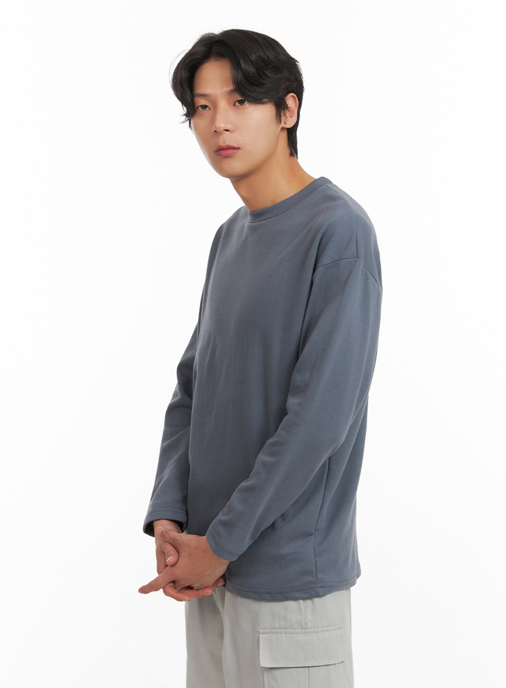 Men's Basic Oversized Long Sleeve Tee (Dark Gray) IY416