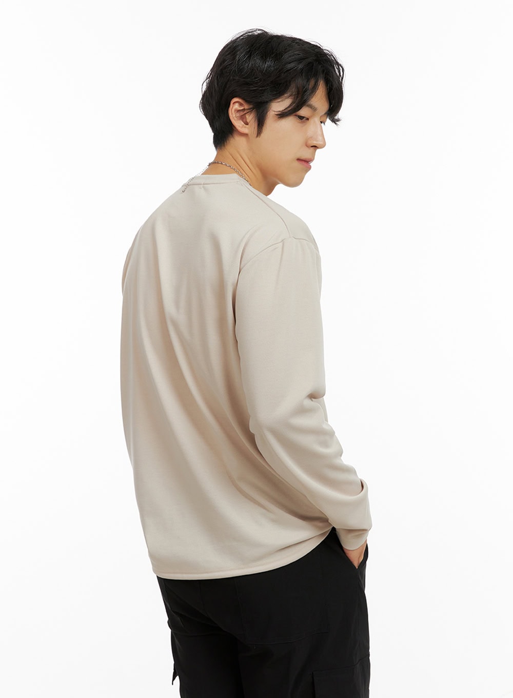 Men's Loose Round Neck Long Sleeve (Beige) IG409