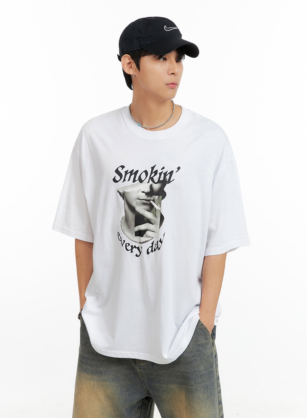 Men's Cotton Graphic Oversize T-Shirt (White) IG402