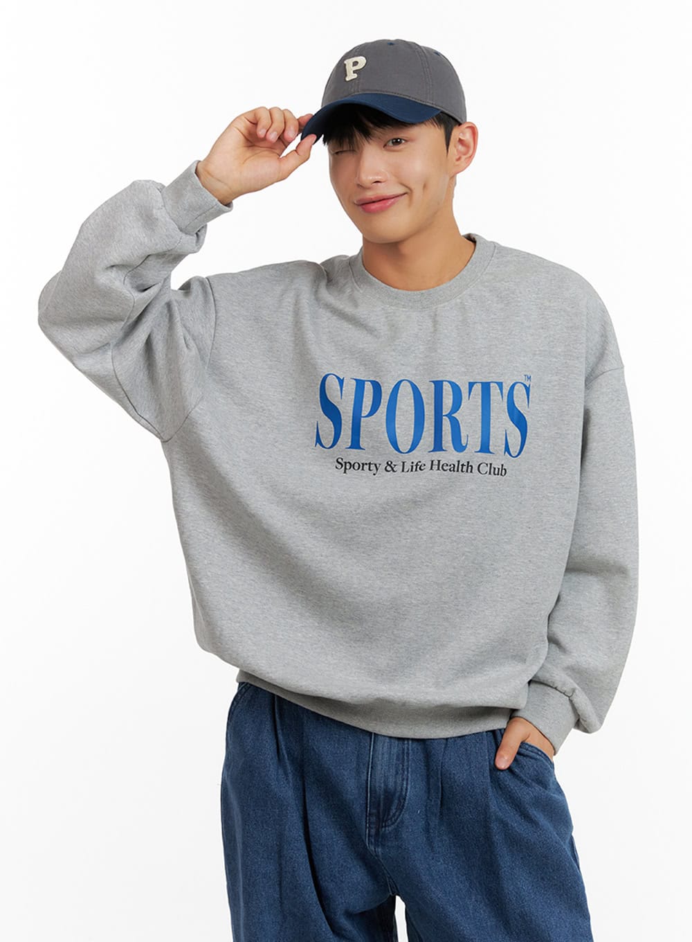 Men's Graphic Lettering Crewneck Sweatshirt (Gray) IU414
